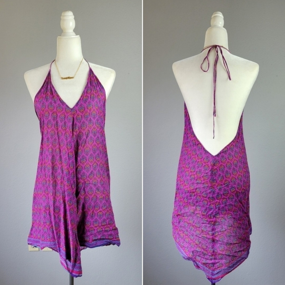 BAND OF GYPSIES // pink purple printed vneck scarf style mini dress